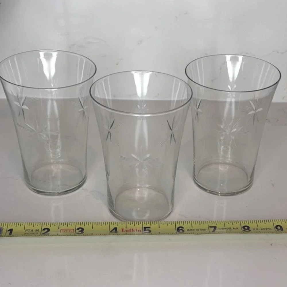Vintage‎ Starburst Etched Glass Tumblers Set of 3